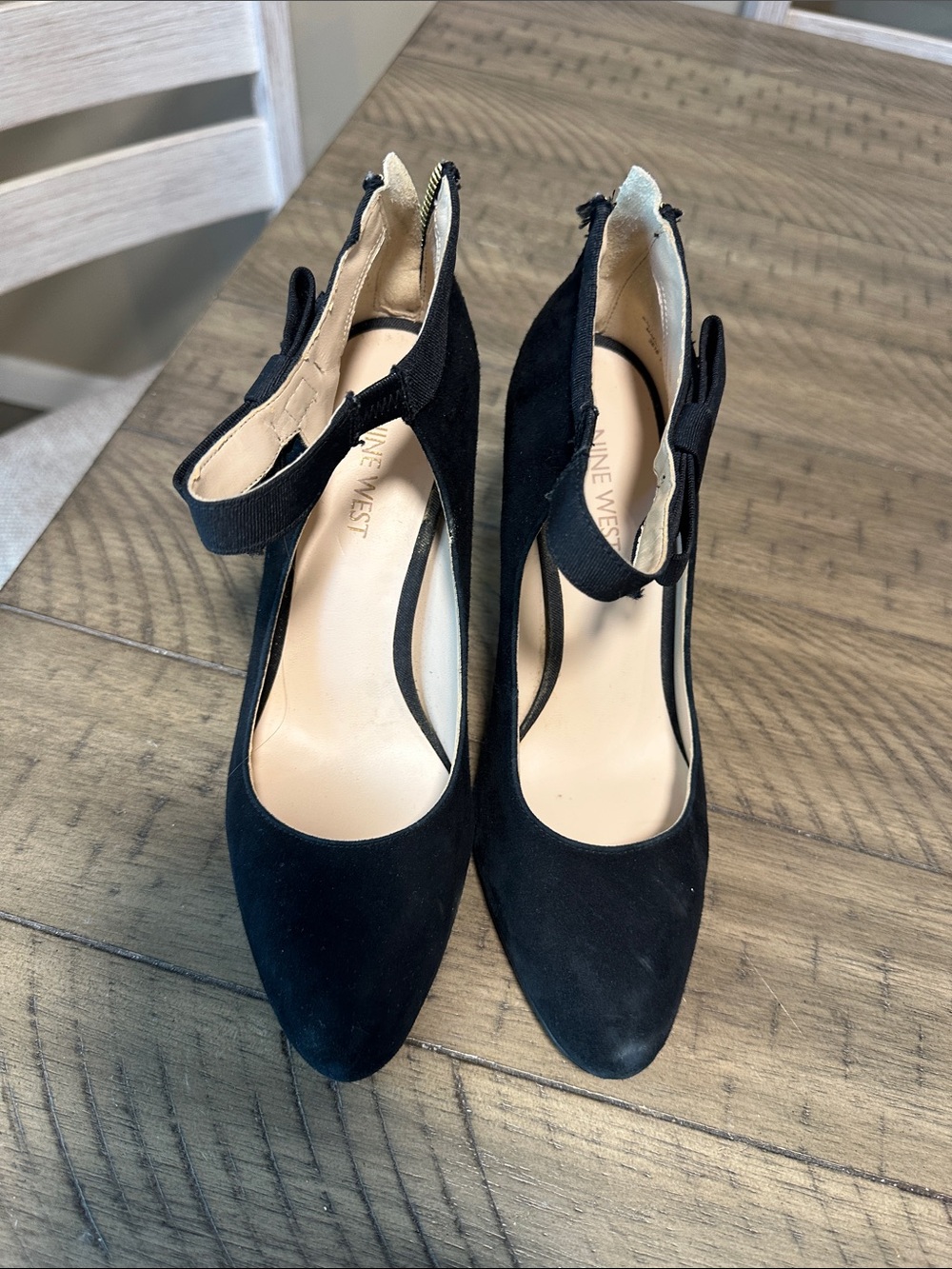 Nine West Black Suede Ankle-Strap Pointed-Toe Pumps